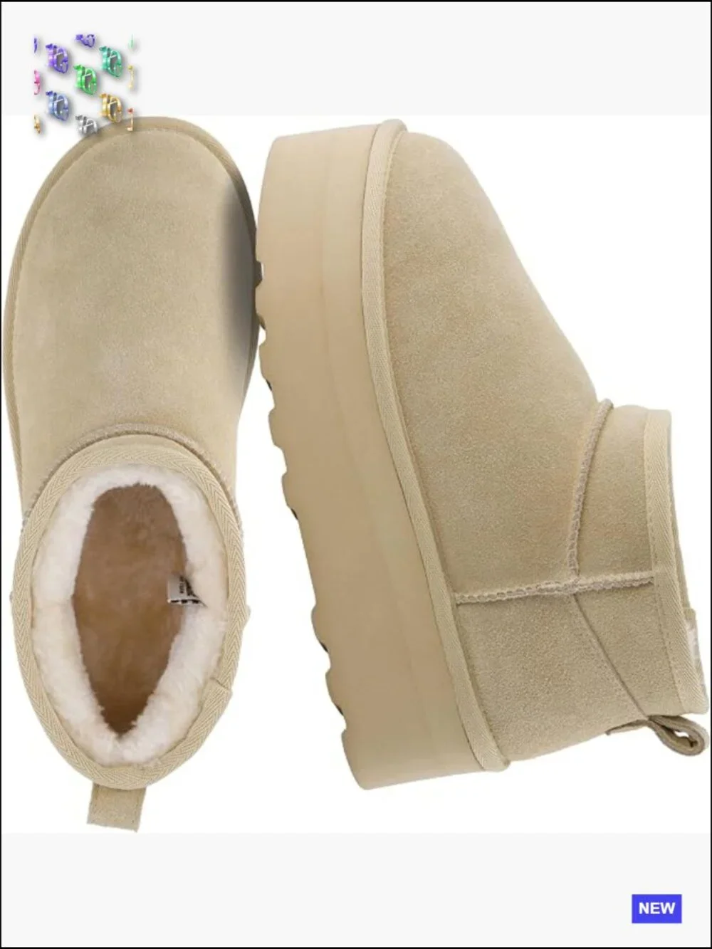 Genuine Suede Platform Ankle Boots Faux Fur Lining Memory Foam Slip-On Winter
